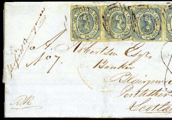 ØRNS SPALTE TASMANIA 1. Det tidligste brevet vi kjenner med Courir-merker fra 1853. Solgt for rundt 155 000 kroner hos Feldman i Genève sommeren 20