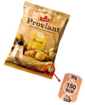 Oppgave 2 (3 poeng) En pose Maarud Proviant inneholder 150 g potetskiver. Energiinnholdet i potetskivene er gitt på forsiden av posen som vist på bildet til høyre. a) Torbjørn spiser hele posen.