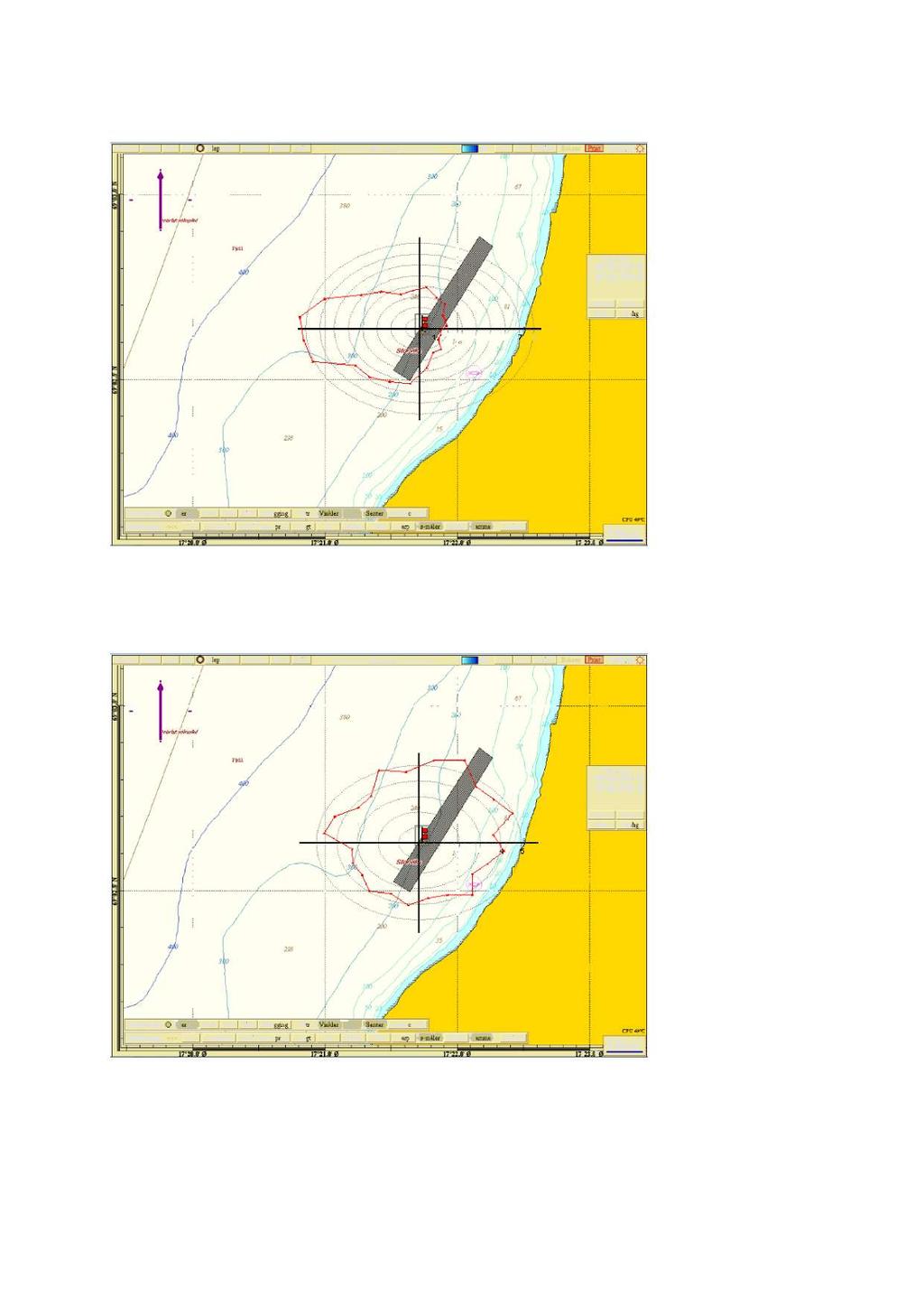 Kart nr 3: Hovedstrømsretning på 77 m dyp. Strømrosen viser andel vanngjennomstrømming i % for hver sektor på 15 grader.