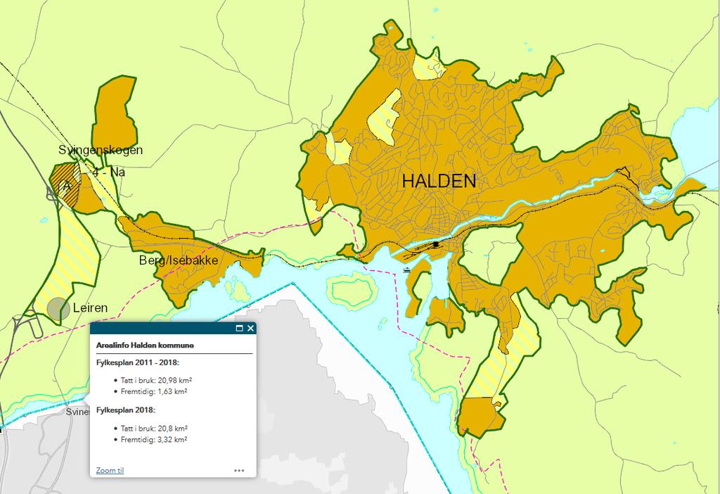 Arealregnskap og forslag til føringer for kommuneplanens arealdel, Halden. Dokument pr 21. august 2018 tilgjengelige for verken nåværende eller framtidig tettstedsbebyggelse i Halden.