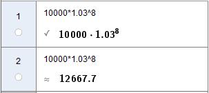 Eksempel 4 Eva setter 10 000 kroner i banken. Rentefoten er 3 % per år. Hvor mye har beløpet vokst til dersom det står åtte år i banken?