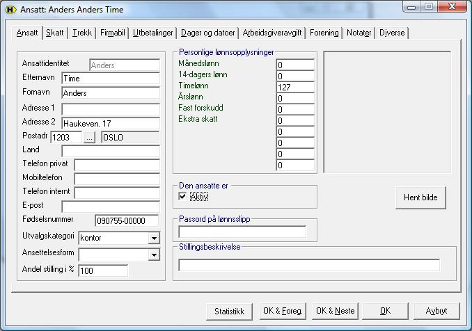 Register Ansatte I ansattregisteret er det to felt som må vurderes om de skal være haket av. Det er Aktiv og Hovedarbeidsgiver.