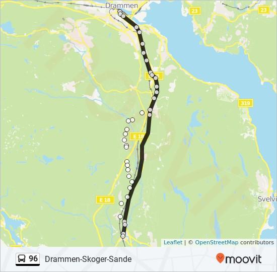 Retning: Skoger-Sande 37 stopp VIS LINJERUTETABELL Strømsø Torg Strømsø torg, Drammen Skistadbygget Blichs gate 6, Drammen Knoffs Gate Tordenskiolds Gate 57, Drammen Brandengen Skole Lohrmanns Gate