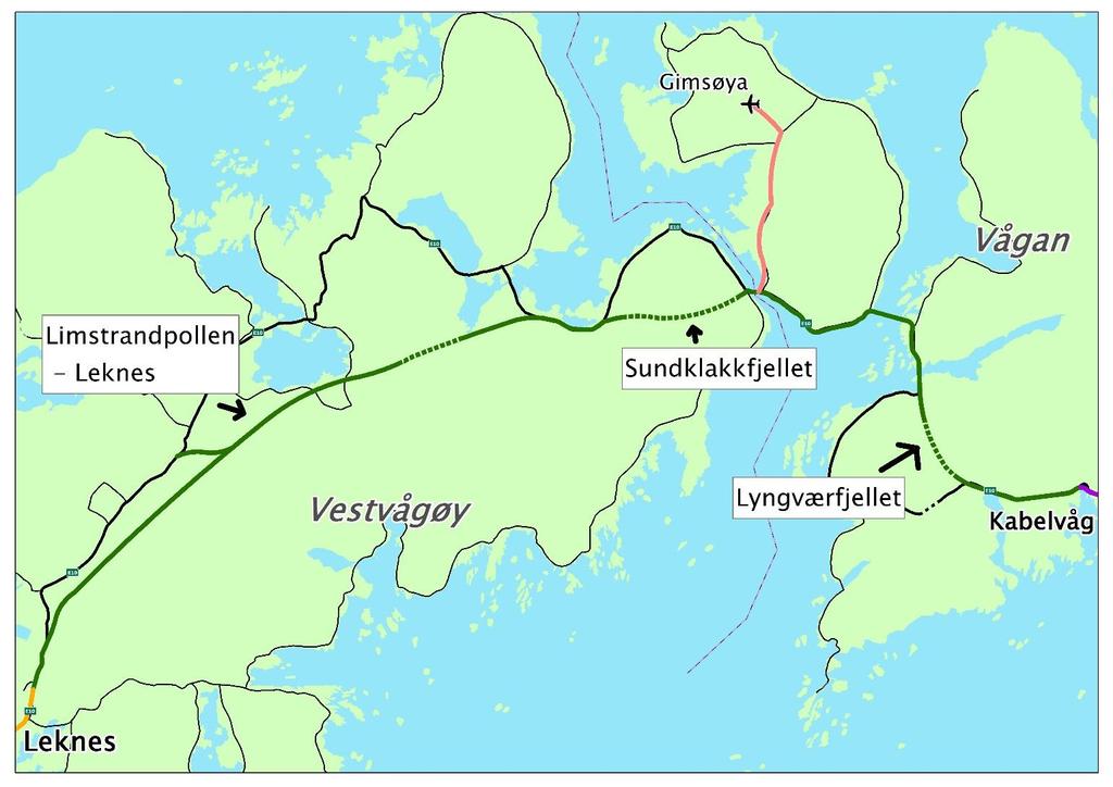 Kabelvåg - Leknes Konsept 4 Regionforstørring Vegnormalstandard 8,5 m vegbredde 80 og 90 km/t