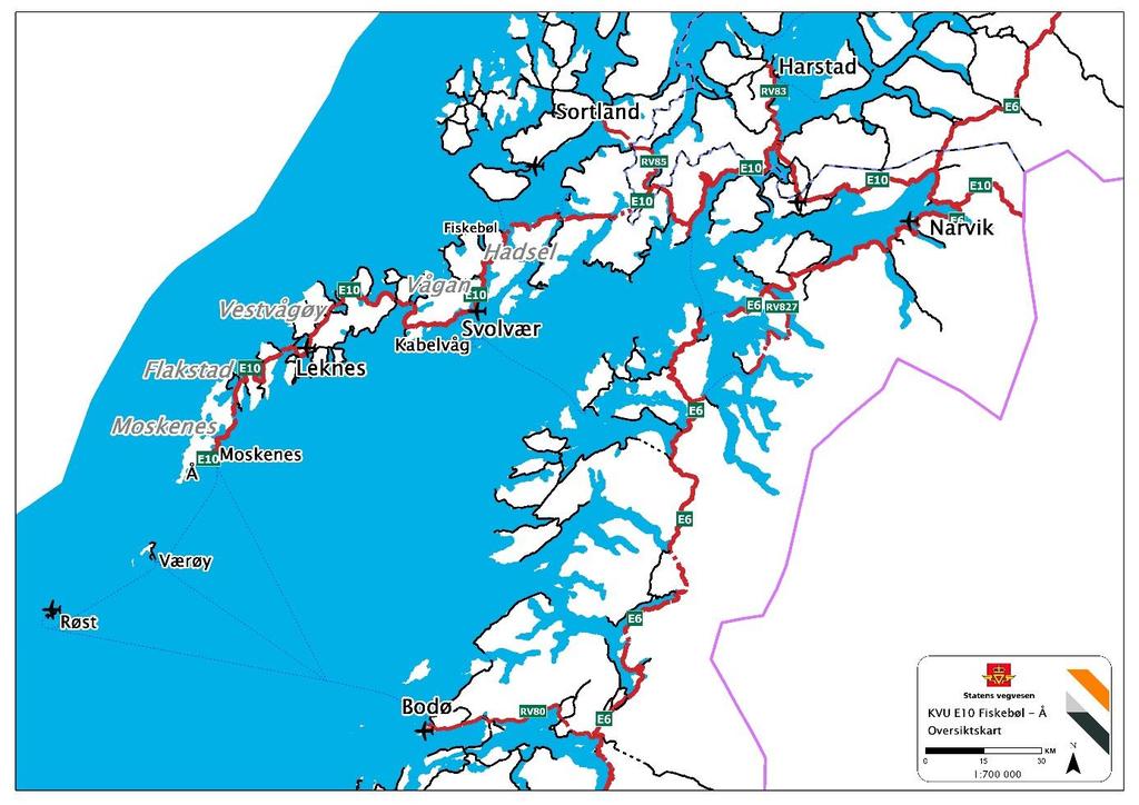 Influensområde til KVU E10 Fiskebøl Å Influensområdet er Hålogalandsregionen og nordlige deler av Salten. Hålogalandsregionen består av Ofoten, Lofoten, Vesterålen og deler av Sør-Troms.