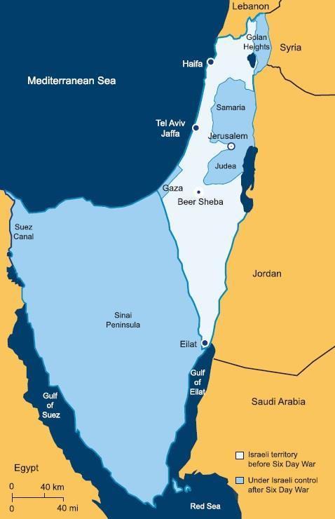 Kart 4: Israel etter Seksdagerskrigen
