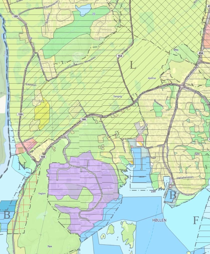 Åsafjellet vest HølHøllen Høllen vest industriområde Utsnitt av gjeldende kommuneplan for Søgne (2012). Ved oppstart av planarbeidet (03.10.