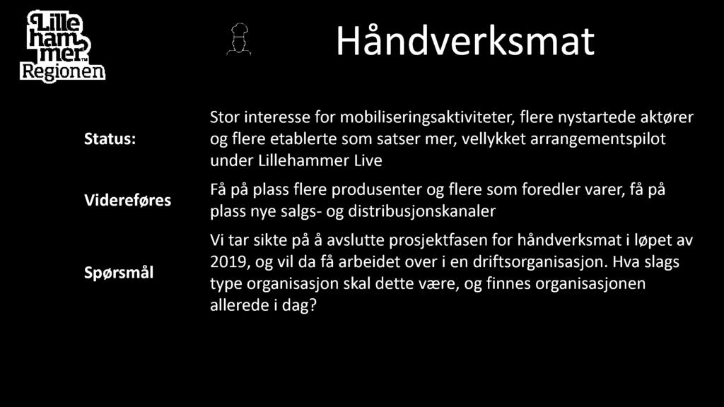 H å n d verksm at Videreføres Stor interesse for mobiliseringsaktiviteter, flere nystartede aktører og flere etablerte som