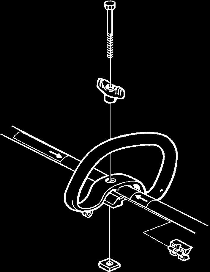 MONTERING Montering av J-håndtak Snepp loophåndtaket over riggrøret. Legg merke til at loophåndtaket må monteres mellom pilmarkeringene på riggrøret.