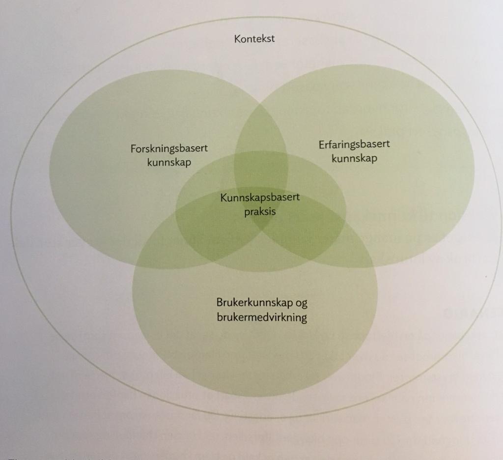 Figur 4.5 Modell for kunnskapsbasert praksis (Nortvedt et al., 2012) Kunnskapsbasert praksis ved kvalitetsarbeid innebærer å anvende eksisterende forskning rettet mot et bestemt praktisk mål.