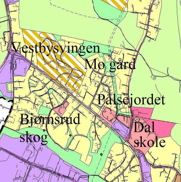 Planområdet markert med rød ring 1.3 Beskrivelse av planforslaget Planområdet omfatter eiendommene gbnr.: 92/161, 231, 227 og 167. Samlet areal er på ca. 13 daa.