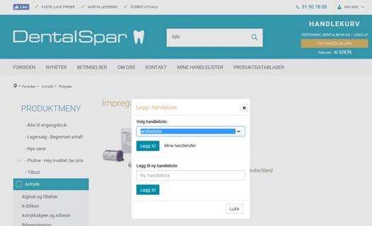 Fra handlekurven kan du på bakgrunn av varene som ligger i kurven: Lage en ny handleliste/favorittliste Oppdatere en