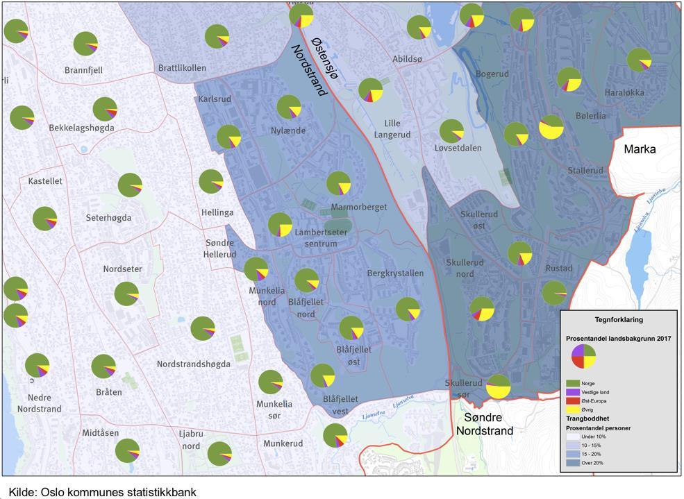 Landsbakgrunn og trangboddhet Hvem bor hvor i kommunen eller bydelen?