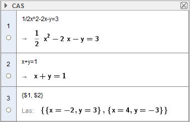 4 1 8 x 1 4 3 36 6 x 1 3 x eller x 4 Vi setter disse løsningene inn i uttrykket for y y1x 1 y 1 1 3 y 1 4 3 Likningssettet har to sett med løsninger x og y 3 x 4