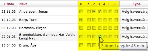 heldagsfravær (H) eller i boksen