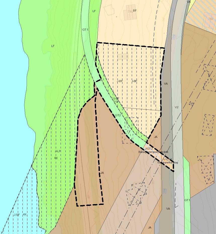 Figur 8 Forslag til endret reguleringsplan, med planavgrensning vist med svart stiplet strek. 2.