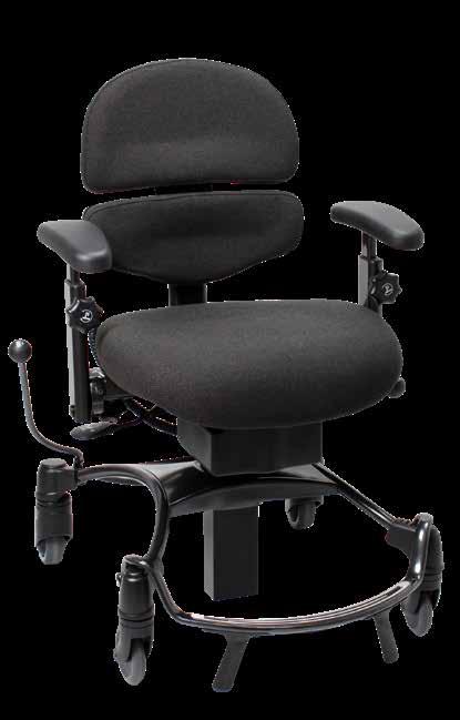 VELA Tango 500E VELA Tango 500E er en arbeidsstol med elektrisk seteløft, setetilt, seterotasjon og ergonomisk sitteenhet. Stolen har helt ny, todelt aktiv rygg som gir meget god støtte i korsryggen.