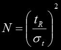 2.B. 2. Effektivitet (innen kromatografi = sone(-ikke-)spredning): (i) Platetall, N (tidligere: Antall teoretiske plater, eng.: plate number) eller tilsv.