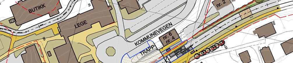 For å ta opp høydeforskjellene mellom dagens E6, parkeringsplassen og Kommunevegen på nedsiden av Sør-Fron sokneråd sitt bygg, kan det etableres en bred trapp eller amfi.