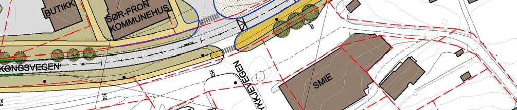 Figur 5-1: Utsnitt av illustrasjonsplan for etableringen av torg og omlegging av Kommunevegen. Illustrasjon: Multiconsult.