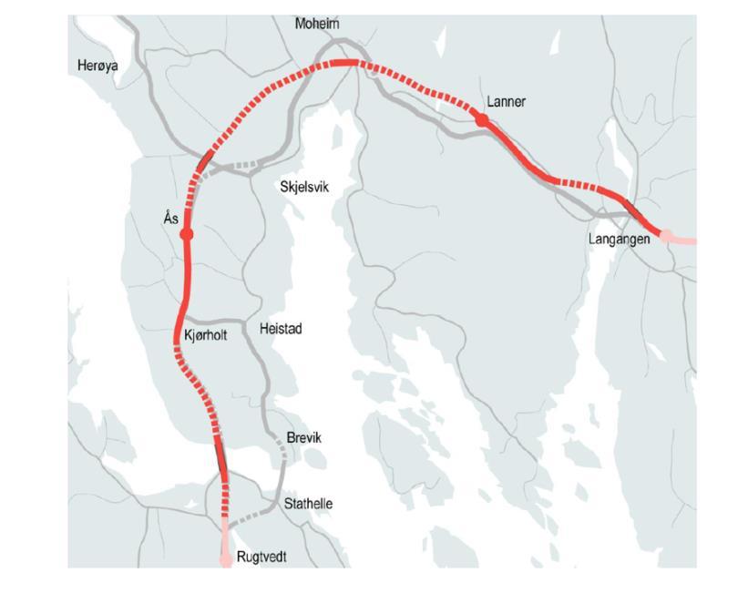 tidsbesparelse på 46 %, noe som tilsvarer ca. 20 minutter. Ny reisetid er dermed anslått å være 23 minutter.