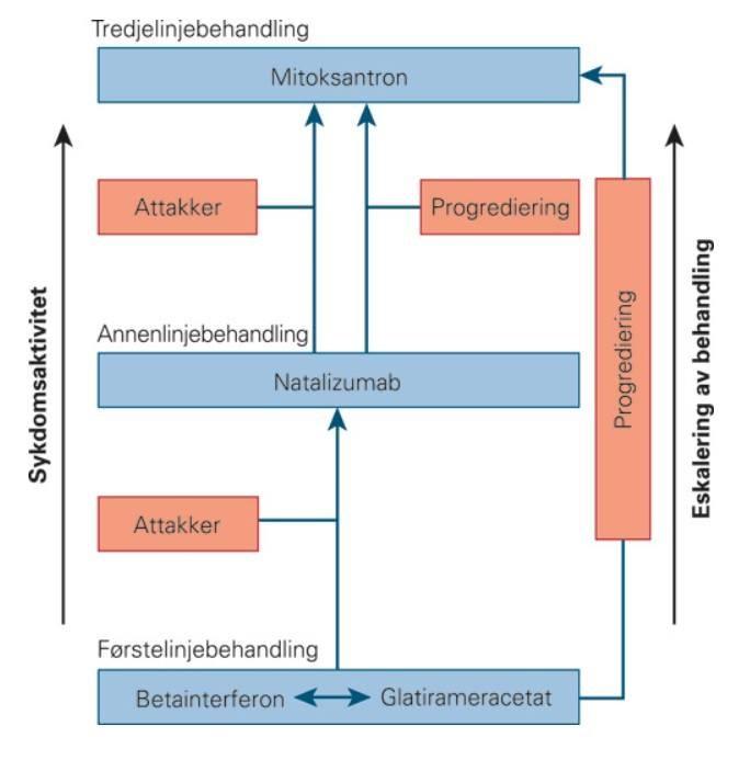 Ein ser på attakkrate og progresjon av permanent funksjonssvikt for å vurdere effekten av behandlinga (5).