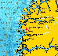 2. Utsnitt av Nordalsfjorden med referansestasjonen i dypet (Nord 2), overgangsonen (Nord 3) og ved utslippspunkt fra