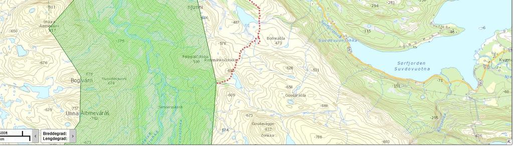 Sti/vei fra parkeringsplass ved fylkesveien på eiendommen 36/5 (Eier: Bjørg Abrahamsen) rett nord for elva (7,5km fra kryss E6). Stien følger nord for Navitelva opp til hengebrua.