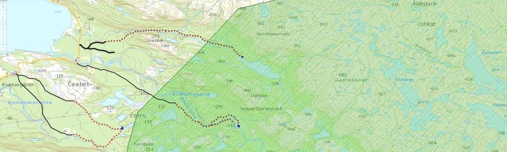 1. Sti/vei innenfor gården Vangen ved snuplass på enden av Vangenveien. Snuplass på eiendom 33/1/2 (fester: ukjent) ca 2,7km fra Fylkesveien. Snuplass ca 2 km fra Limpastua.