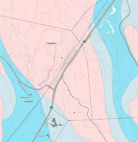 NGUs kvartærgeologiske kart viser at området er hovedsakelig bart fjell, stedvis med tynt dekket og tynn hav-strandavsetning (muligens leire)