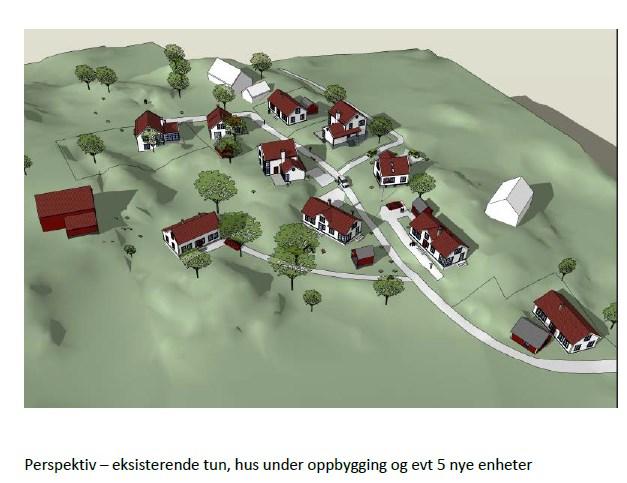 Figur 2: utsnitt frå vedlegg 1 skisse på utbygging med totalt 9 bustadeiningar (5 nye).