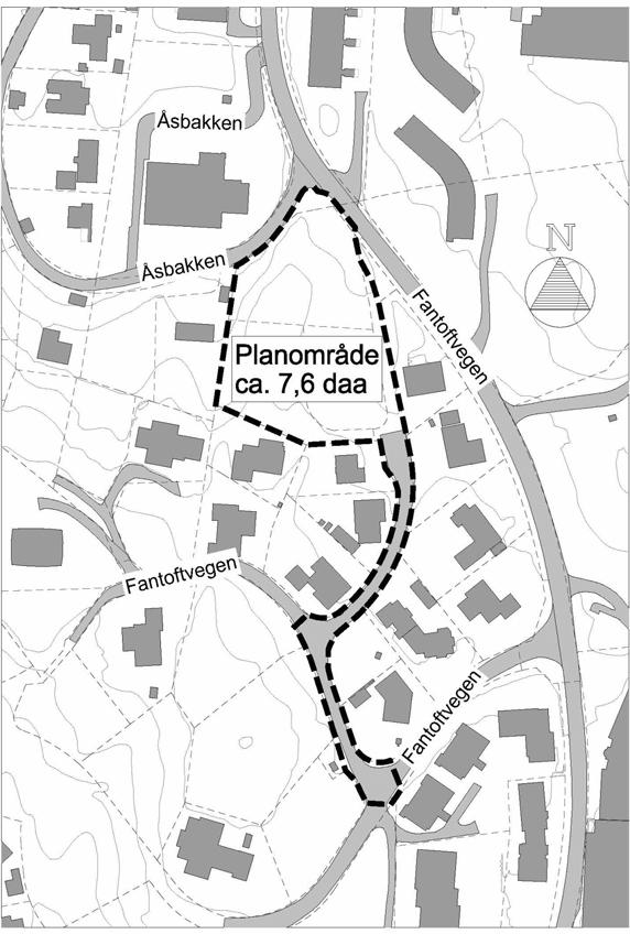 Figur 2. Varslet planområde. Planområdet ligger i hovedsak på 75-80 moh.