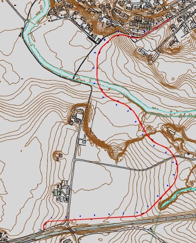 Alt.3: Linja krysser Levangerelva på omtrent samme sted som alt.1, og går videre østover langs kanten av dyrkajorda fram til kryss med fv.