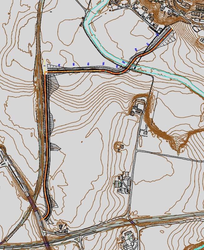 Alt. 4 Dette alternativet krysser Levangerelva like vest for gs-brua, og går videre rett fram over dyrka jord på eiendommen 314/1 fram til jernbanelinja.