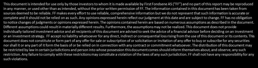 Disclaimer Historisk avkastning er ingen garanti for fremtidig kursutvikling. Framtidig avkastning vil bl.a. avhenge av markedsutviklingen, forvalters dyktighet, verdipapirfondets risiko, samt kostnader ved tegning, forvaltning og innløsning.