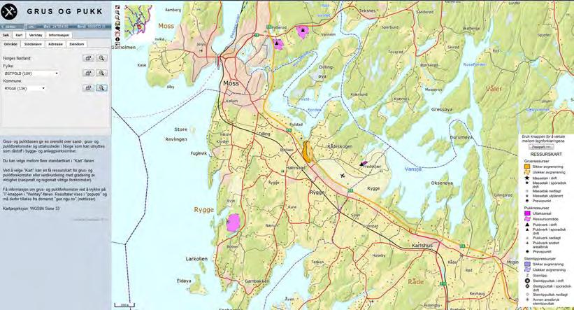 Rygge Pukkverk er det eneste pukkverket/steinbruddet i kommunen. Pukkverket er klassifisert som en meget viktig ressurs i NGU`s grus og pukkdatabase. Figur 2: Fra NGUs database for pukk.