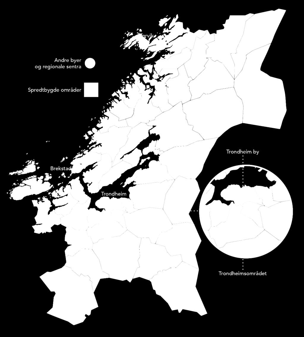 Figur 10: Områder i Trøndelag, illustrert geografisk, som underlag for prioriteringer av kundebehov.
