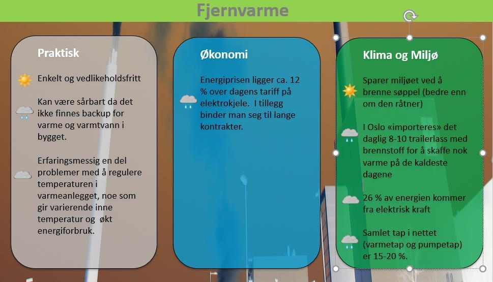 Vurdering alternative energikilder Varmeanlegget i Maridalsveien Borettslag egner seg for flere alternative energikilder.