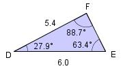 Sidene AC og DF ligger begge motsatt av vinklene som er 63,4 og er også tilsvarende. Det samme er sidene BC og EF.