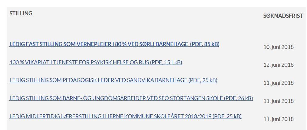 Lierne skal være en kommune der folk trives og vil bo side 3 LEDIGE STILLINGER I LIERNE KOMMUNE Søknadsskjema og informasjon om stillingene finnes på hjemmesiden under adresse: https://www.lierne.