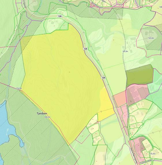 Utsnitt av Kommuneplan for Rælingen 2014-2025, vedtatt 26.08.2015: Langs fv 120 Nedre Rælingveg forbi planområdet er det regulert gang- og sykkelveg, vedtatt 16.10.2013. 4.