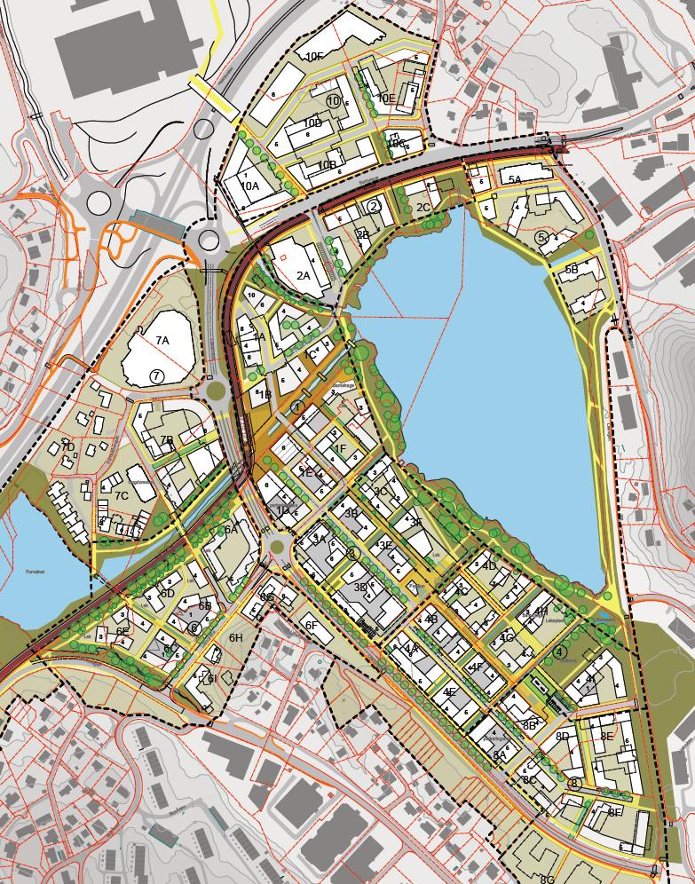 Trasé for Bybanen Figur 9 Illustrasjonsplan Tabell 2 viser foreslått utbygging som ligger til grunn for trafikkberegningene.