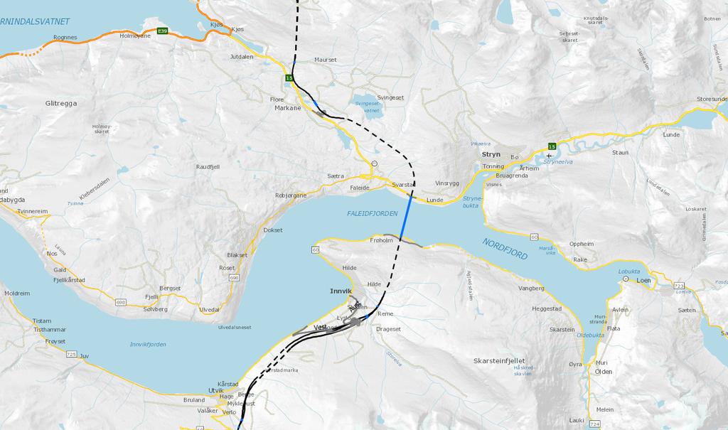 Sørvendt kryss ved Svarstad sårbarheit og samfunnssikkerheit Ved stengt tunnel nord for fjorden kan trafikken på E39 likevel gå via rv. 15 Ved problem på rv.