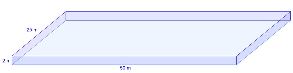 3 3 V l bh 50 m m5 m150 m 500 000 dm 500 000 liter c) Svømmebassenget fylles med 150 liter vann per minutt. Regn ut hvor mange timer det tar å fylle bassenget.