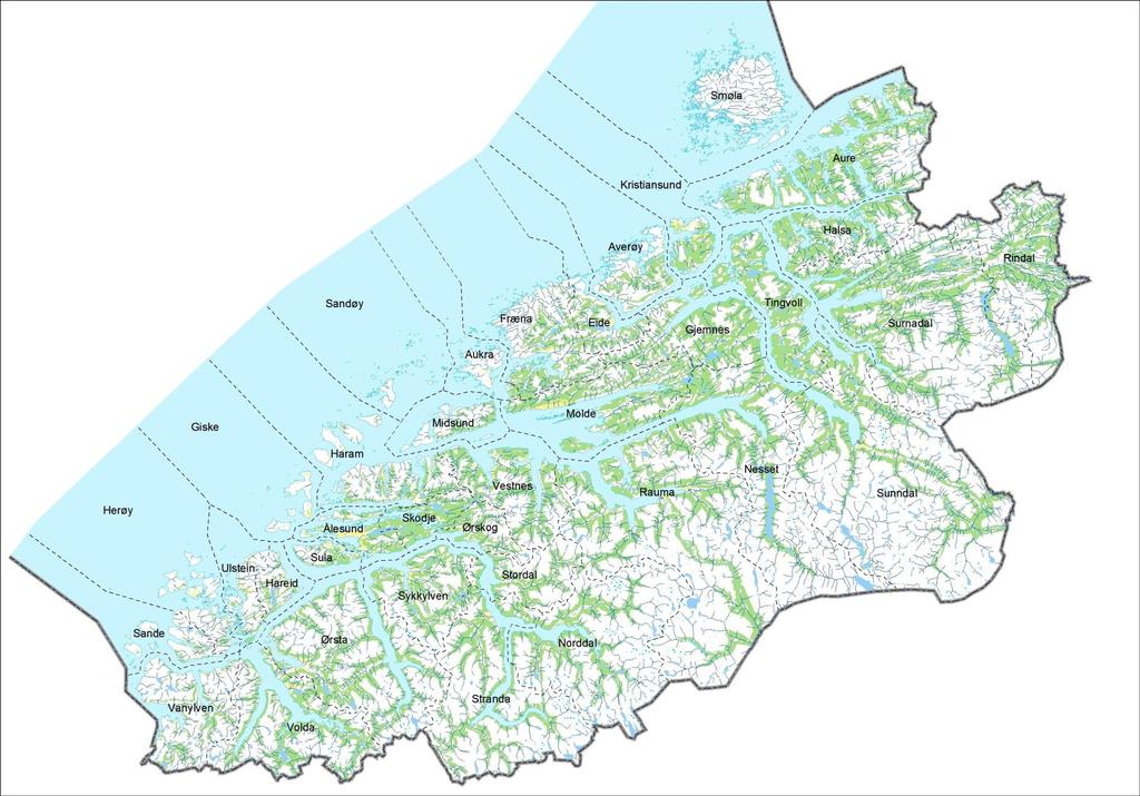 Fylkeskart med undersøkte kommuner i 2012 Aure kommune Vestnes kommune
