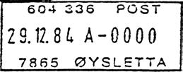 ? Registrert brukt fra 16-9-63 HLO til 15-11-71 TK Stempel nr. 4 Type: I22N Fra gravør 18.01.1972 ØYSLETTA Innsendt?