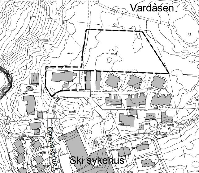 3 Beskrivelse av planområdet 3.1 Beliggenhet, avgrensning, størrelse Planområdet ligger på Vardåsen i utkanten av skogsområdet på toppen av Vardåsen, rett nord for Ski sykehus.