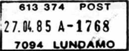 ? POSTVERKET Litra M Innsendt?? 7094 LUNDAMO Stempel nr. D2 Type: DN Utsendt?? POSTVERKET Litra A Innsendt?