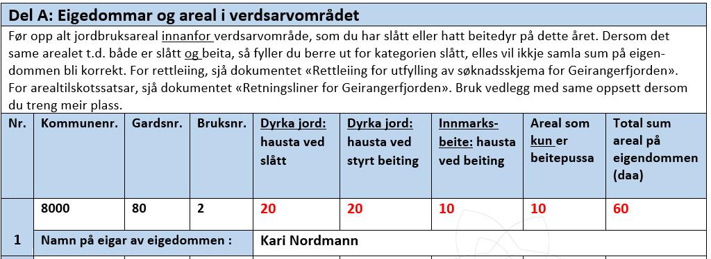 Eksempel 4: Andre areal som ikkje er registrert som fulldyrka jord, overflatedyrka jord, innmarksbeite eller utvald/truga naturtype. Her må ein spesifisere dvs.