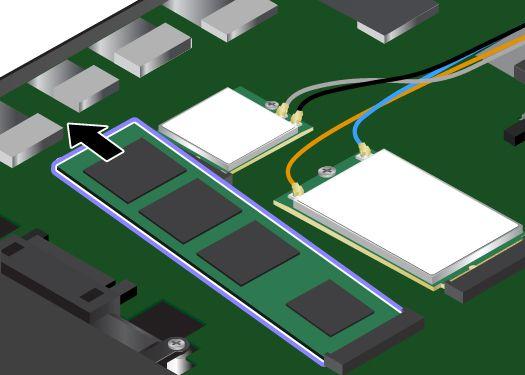 5. Fjern skruen som holder M.2 Solid State-stasjonen på plass. 6. Fjern M.2 Solid State-stasjonen. 7. Juster kontaktkanten på den nye M.2 Solid State-stasjonen med nøkkelen i sporet.